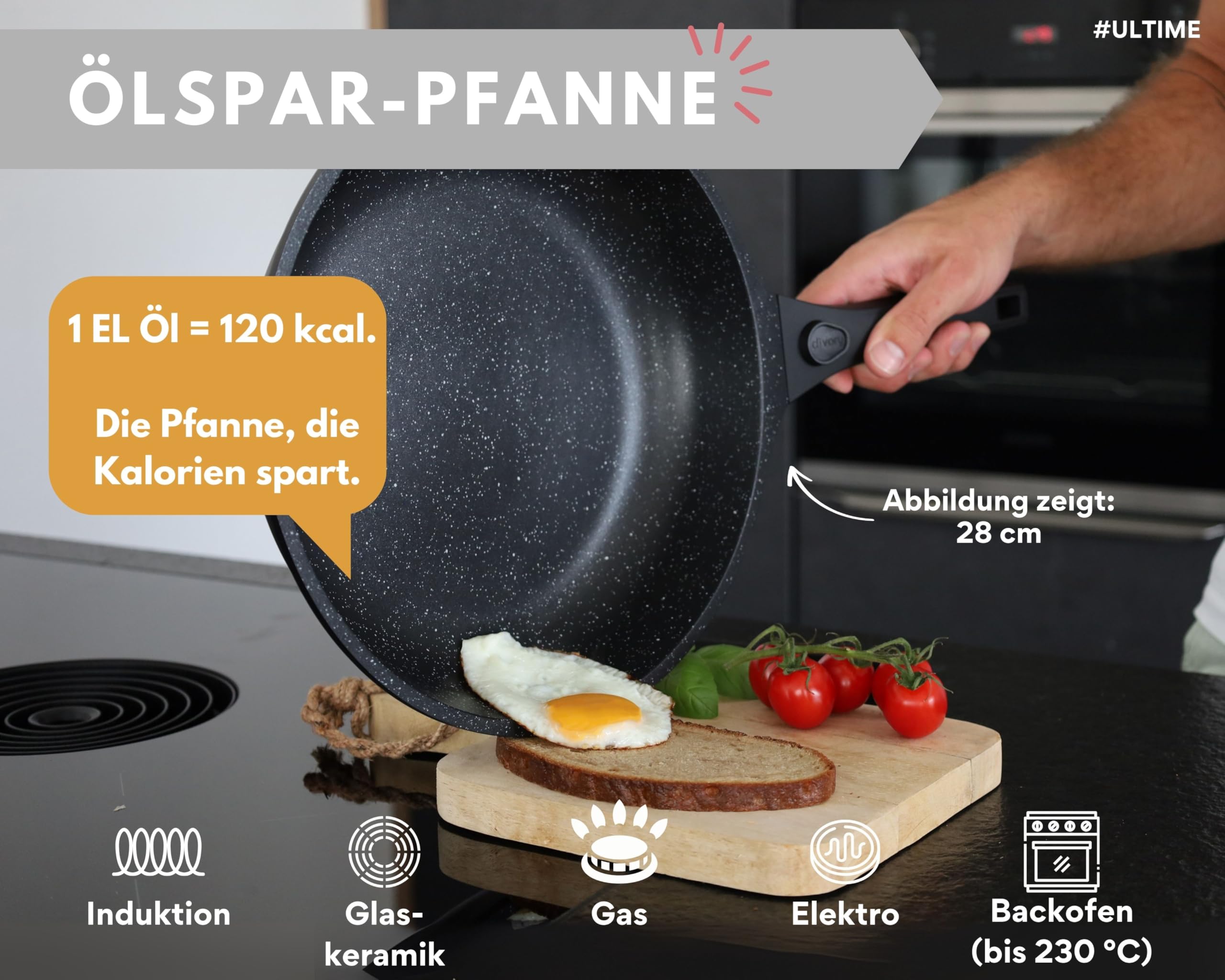 DIVORY Pfannenset 3-teilig (20/24/28 cm) – Bratpfannen Set Antihaftbeschichtung & abnehmbaren Griffen, frying pan, Für alle Herdarten geeignet, Induktion – Inkl. Pfannenschoner – Frei von PFOA & PFOS