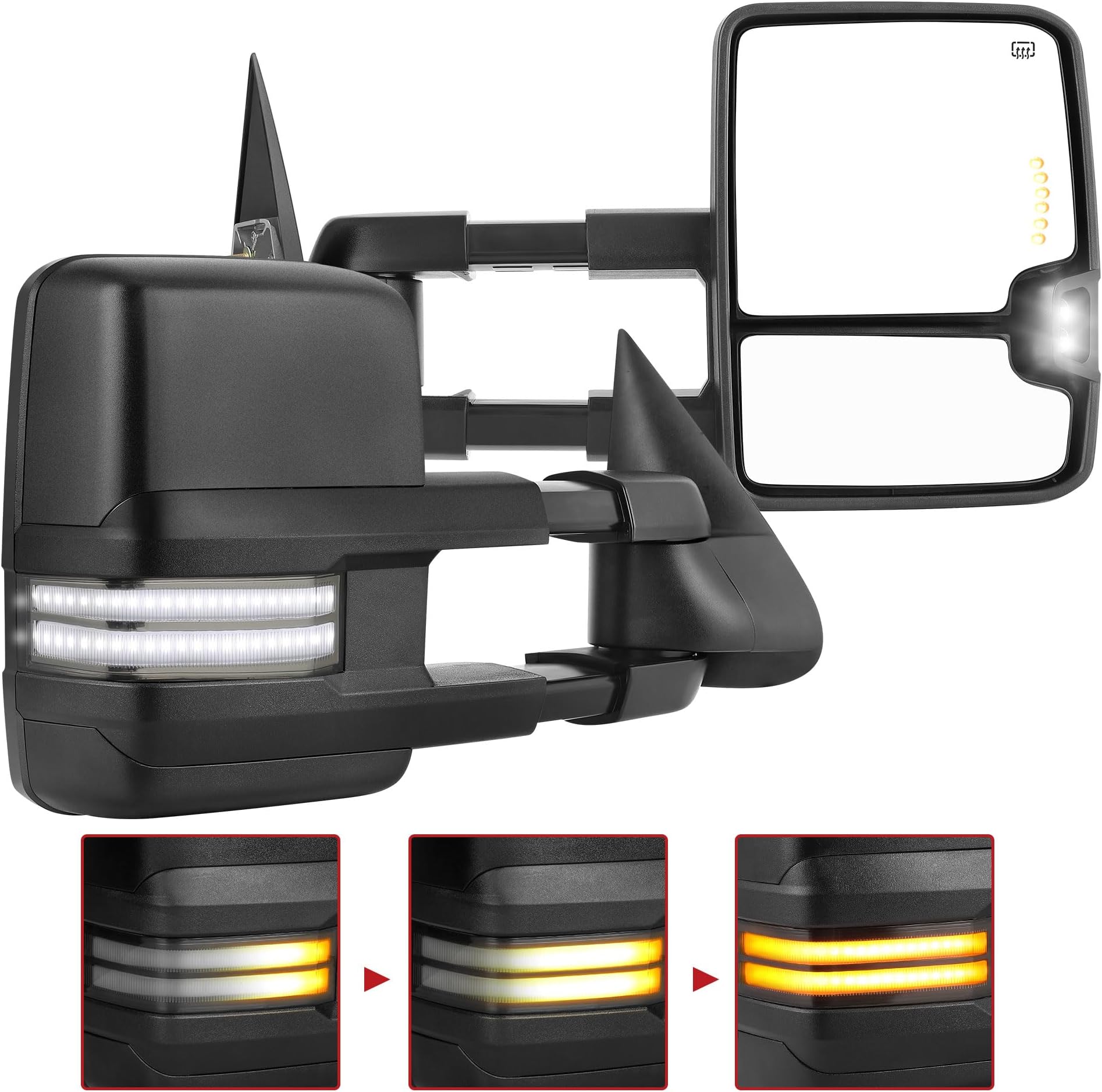 YITAMOTOR Tow Mirrors Compatible with Silverado Sierra 1500 2500 HD 3500 Escalade Suburban Tahoe Yukon 2003-2006 Manual Folding Turn Lights (Chrome Interior)