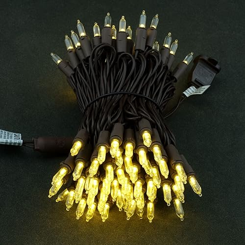 Miniatura 2 de YULETIME - Luces de Navidad LED de color blanco cálido con cable marrón, juego de luces de 33 pies con 100 unidades, certificación UL, grado