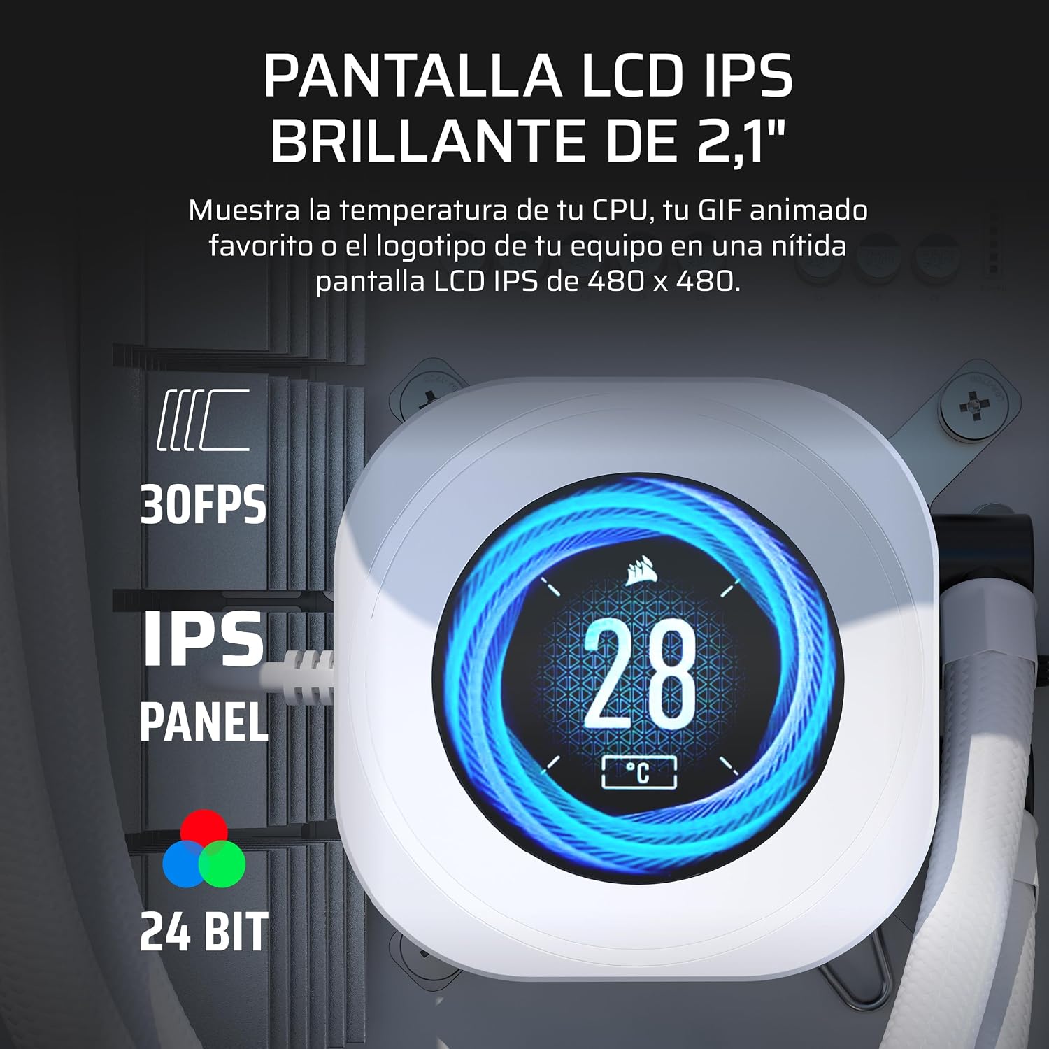 Corsair Nautilus 360 RS LCD Refrigeración líquida de CPU – Pantalla LCD IPS de 2,1″, 360mm AIO, Bajo Ruido, Daisy-Chain, Intel LGA 1851/1700, AMD AM5/AM4 – Incluye 2 Ventiladores RS120 – Blanco 4