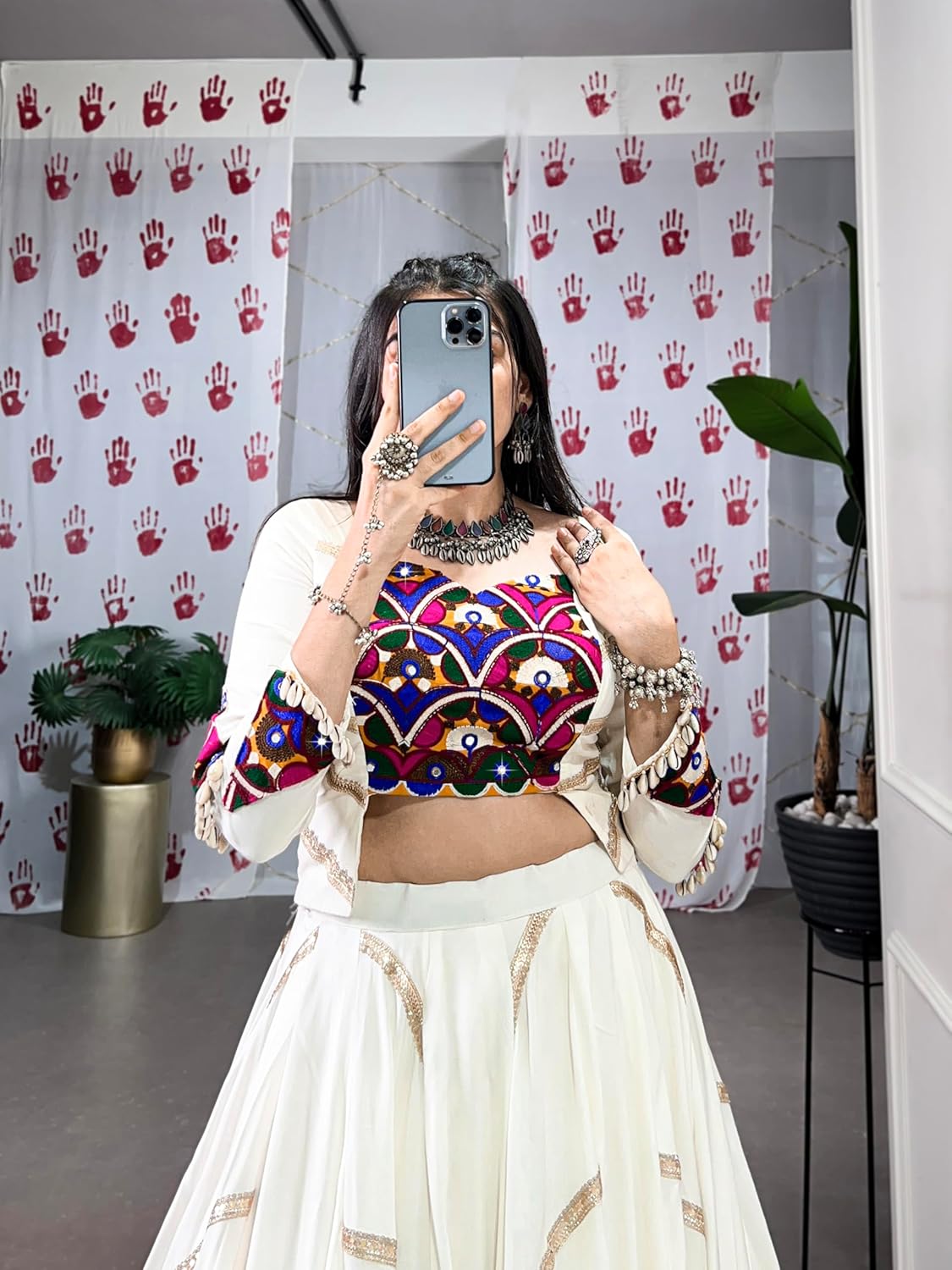 Women’s Rayon Lehenga Choli Set | Stitched Lehenga with 5 Meter Flair & Zip | Unstitched Blouse with Original Mirror Gamthi Work & Sequins Lace,Festive, Garba