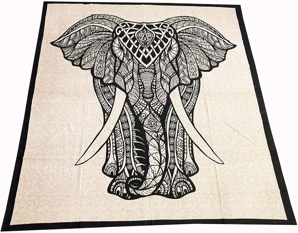 Cangão Canga Grande De Praia Colcha Painel Indiano Tamanho 2,10 X 2,30 (Elefante Frontal Areia)