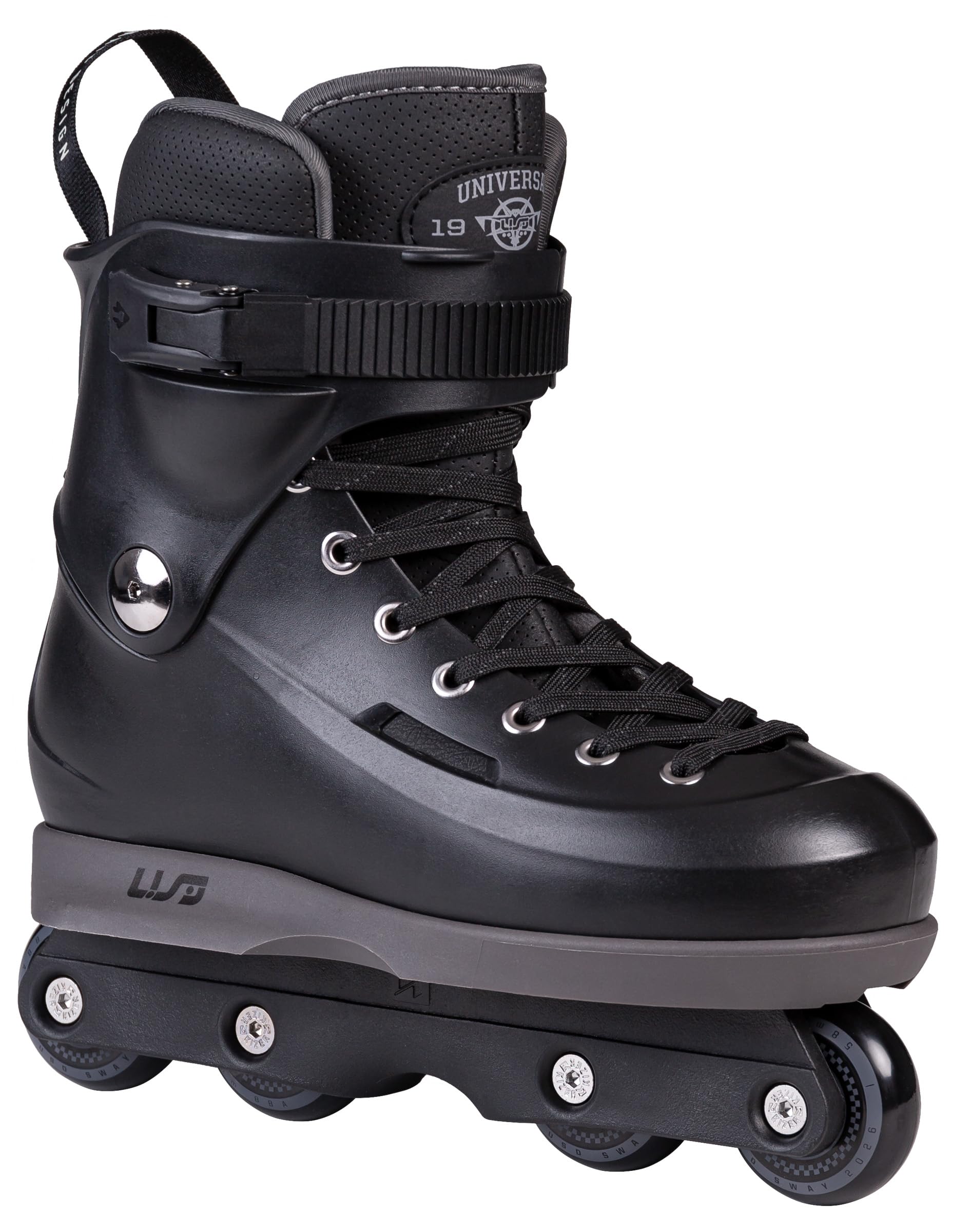 Powerslide USD Sway Chess Black Aggressive Skates – Schwarz Inliner mit Kizer Fluid V Schiene, 58mm 90A Rollen, ABEC 9 Kugellager, Hardboot & Komfort-Innenschuh – Street & Park Skate (46-47)