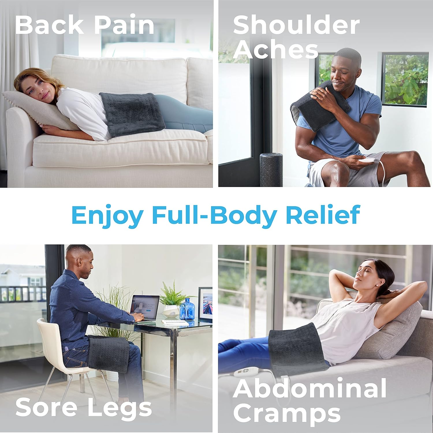 Pure Enrichment® PureRelief® Duo 2-in-1 Heating Pad with Removable XL Hot/Cold Gel Pack, Soft Microplush Pad Warms Up in Seconds, Ideal for Back Pain, Cramps, & Muscle Aches in Legs & Shoulders (Gray) - Image 4