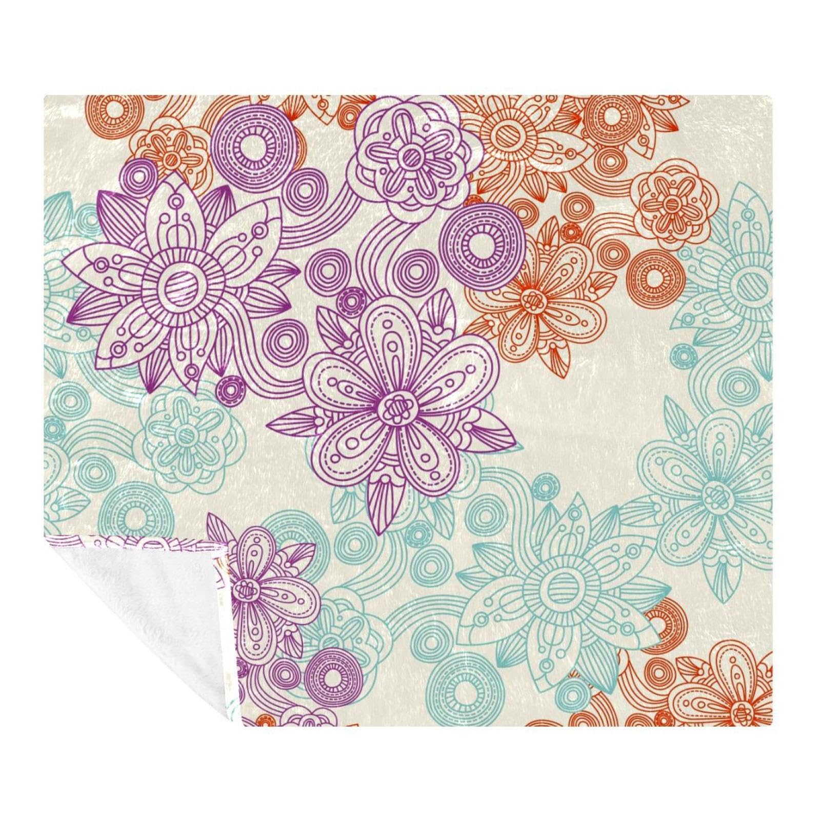 Couverture polaire fleurie 150x130 cm en microfibre douce et légère pour lit et canapé