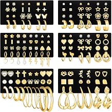 84 Pairs Gold Stud Earrings Set for Women Multipack, Fashion Pearl Cubic Zirconia Butterfly Earrings Packs Piercings, Hypoallergenic Stud Hoops Earrings for Gift