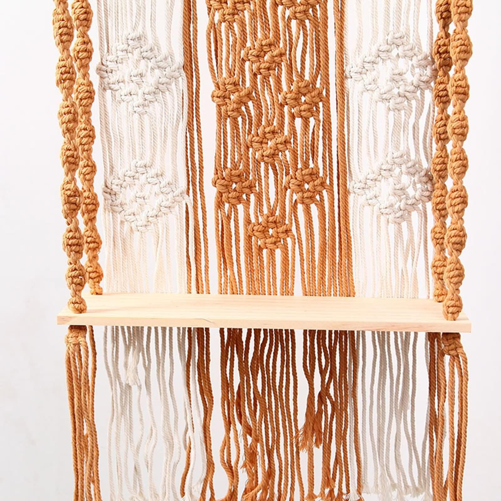 Homxi Tapiz de Macrame para Colgar 44x70cm,Tapiz Macrame con Estante Madera con Borlas Tejidas Tapiz Tejido Pared Marrón