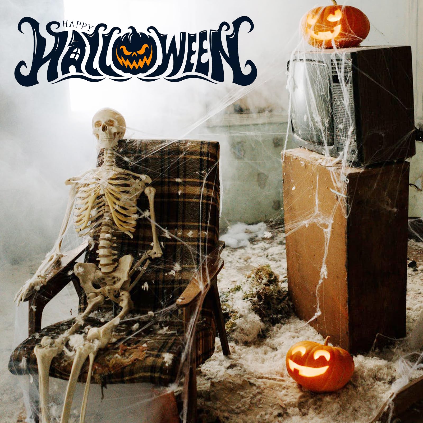 Pajęczyny dekoracje halloweenowe na zewnątrz i wewnątrz - 1200 m2 i dodatkowe 30 sztucznych pająków - trwałe i rozciągliwe dekoracje na podwórko na Halloween artykuły imprezowe