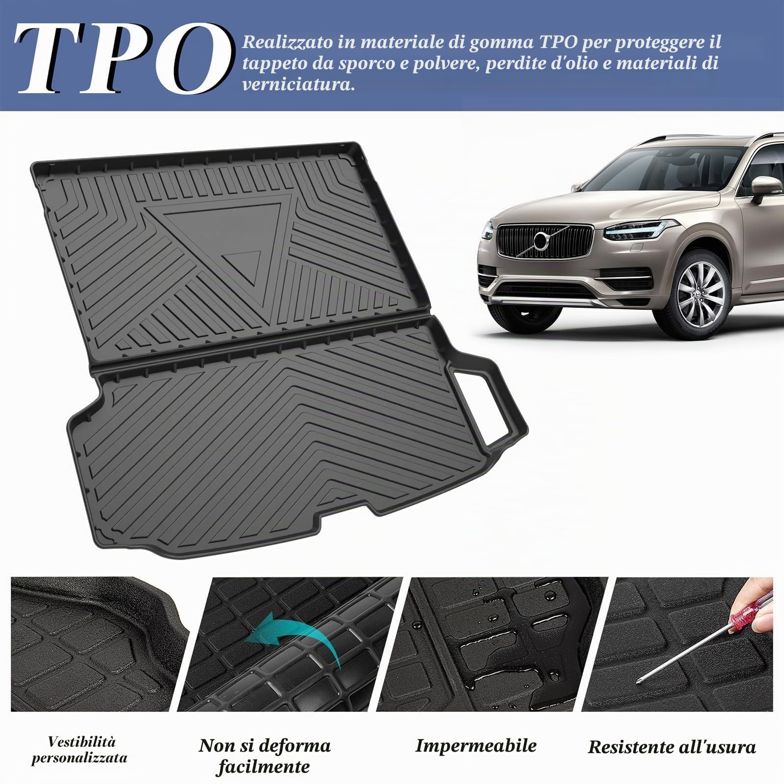 PSLER Auto Imper meabile Antipolvere Tappetino del Bagagliaio del Posteriore Tappetini per XC90 2015 2016 2017 2018 2019 2020 2021 2022 2023 2024