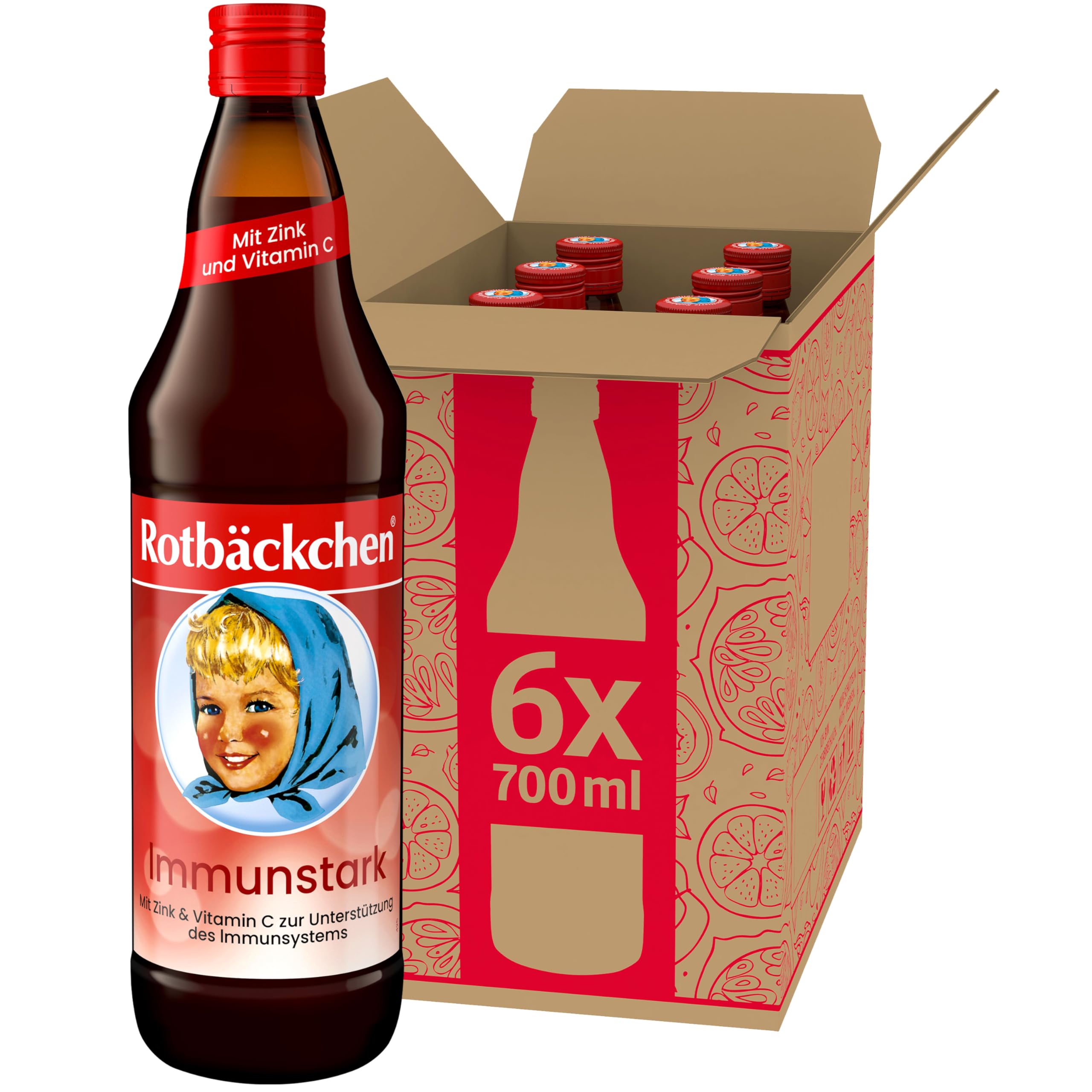 ROTBÄCKCHEN Immunstark 6er Pack (6 x 700 ml) | Mehrfruchtsaft mit Zink und Vitamin C