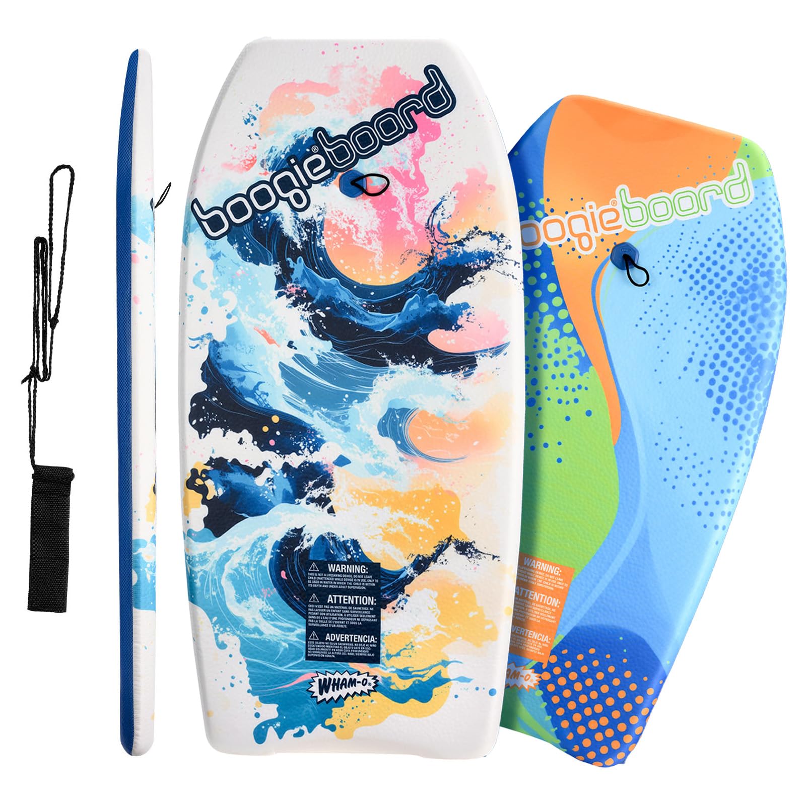 Wham-O Lot de 2 Planches de Boogie, Bodyboard avec Laisse de Poignet, Revêtement Fiberclad Noyau Phuzion, Tail Crescent pour Océan Enfants 5+ Adolescents Adultes - Courbe/Vague