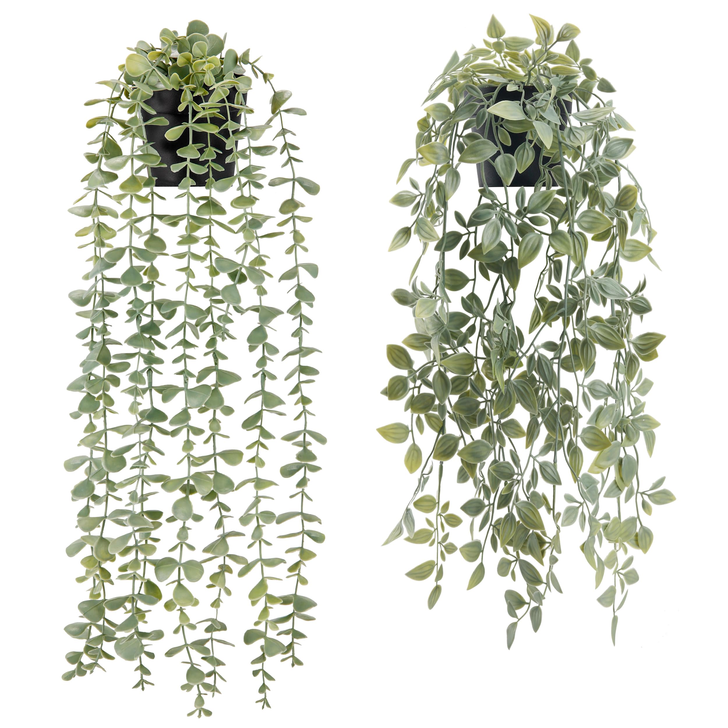 BTSD-home 2 Stück Kunstpflanze Künstliche Pflanzen Hängepflanze Künstlich Künstliche Hängepflanzen Fake Plant Kunstpflanzen Wand Für Wohnzimmer Wanddeko Zimmer Bücherregal Deko (Schwarze Töpfe)