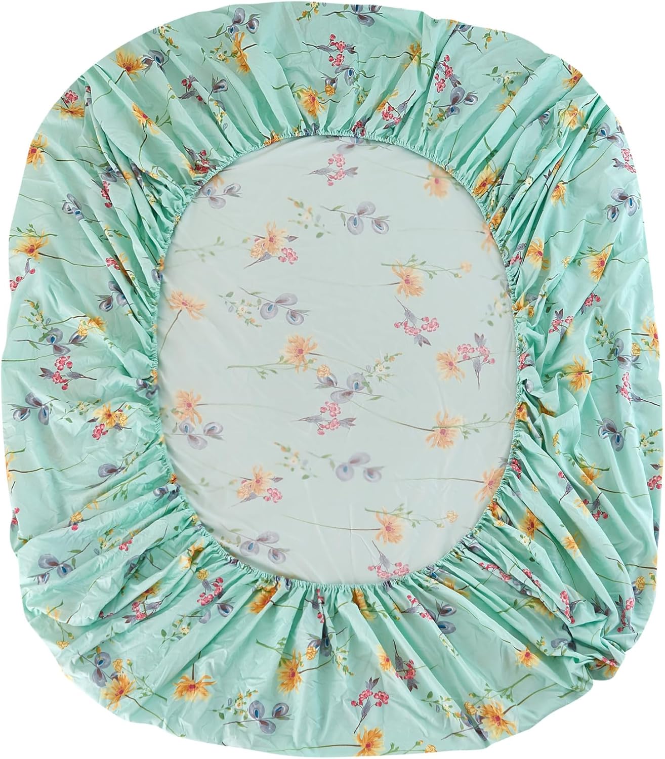 JSD Green Floral Printed Sheet Set Full Size, 4 Piece Soft Botanical Microfiber Sheets Extra Deep Pocket - Image 5