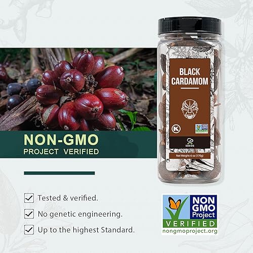 Vista 7 de Soeos Cardamomo negro de 6 onzas, sin OMG, Kosher, especias de cocina asiáticas e indias, sabor ahumado, cardamomo recién seco, semillas