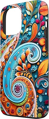 Miniatura 2 de Funda para iPhone 13 Pro Max Vivid Blue and Orange Paisley Floral Art Case