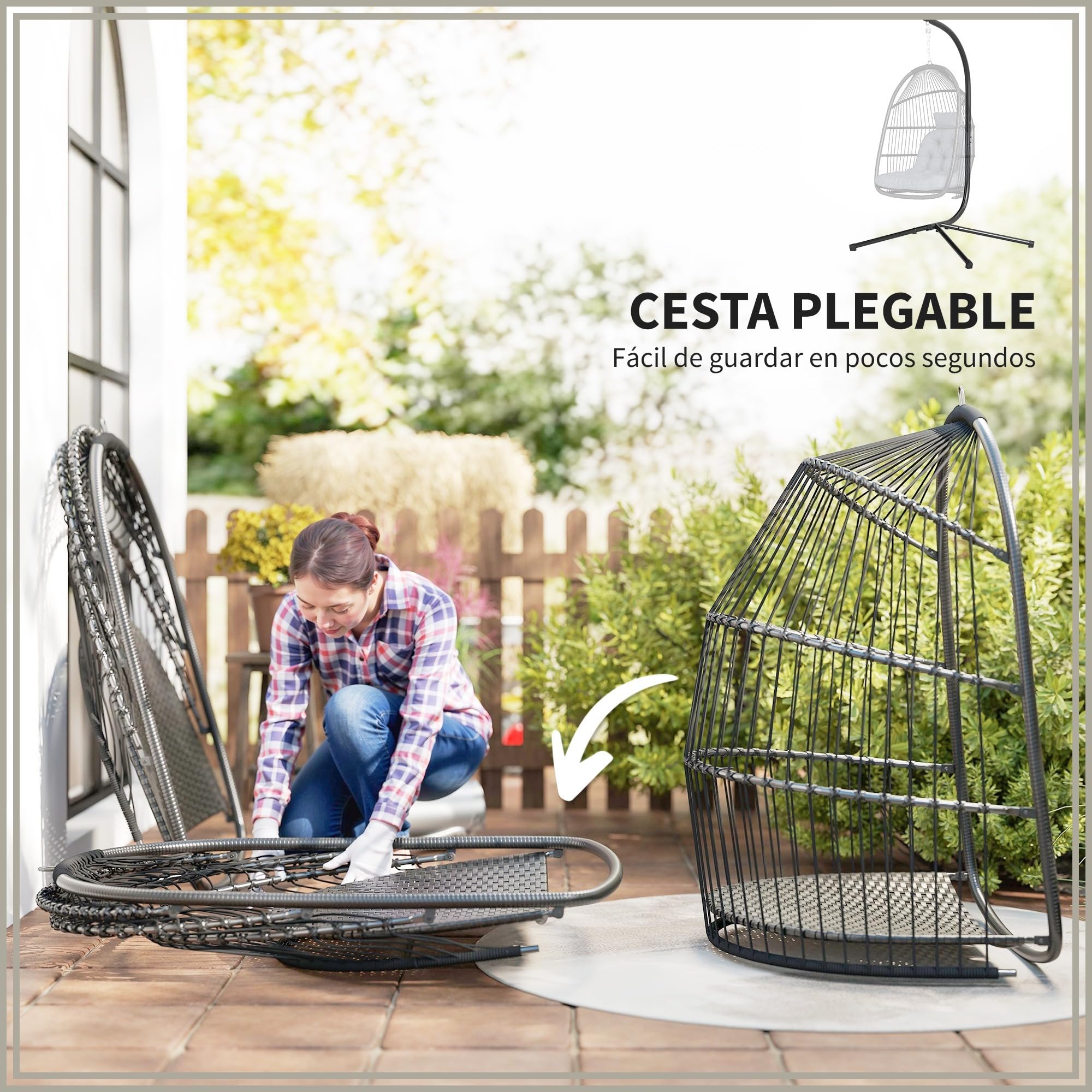 Outsunny Silla Colgante Huevo con Soporte Exterior 150 kg Gris Oscuro