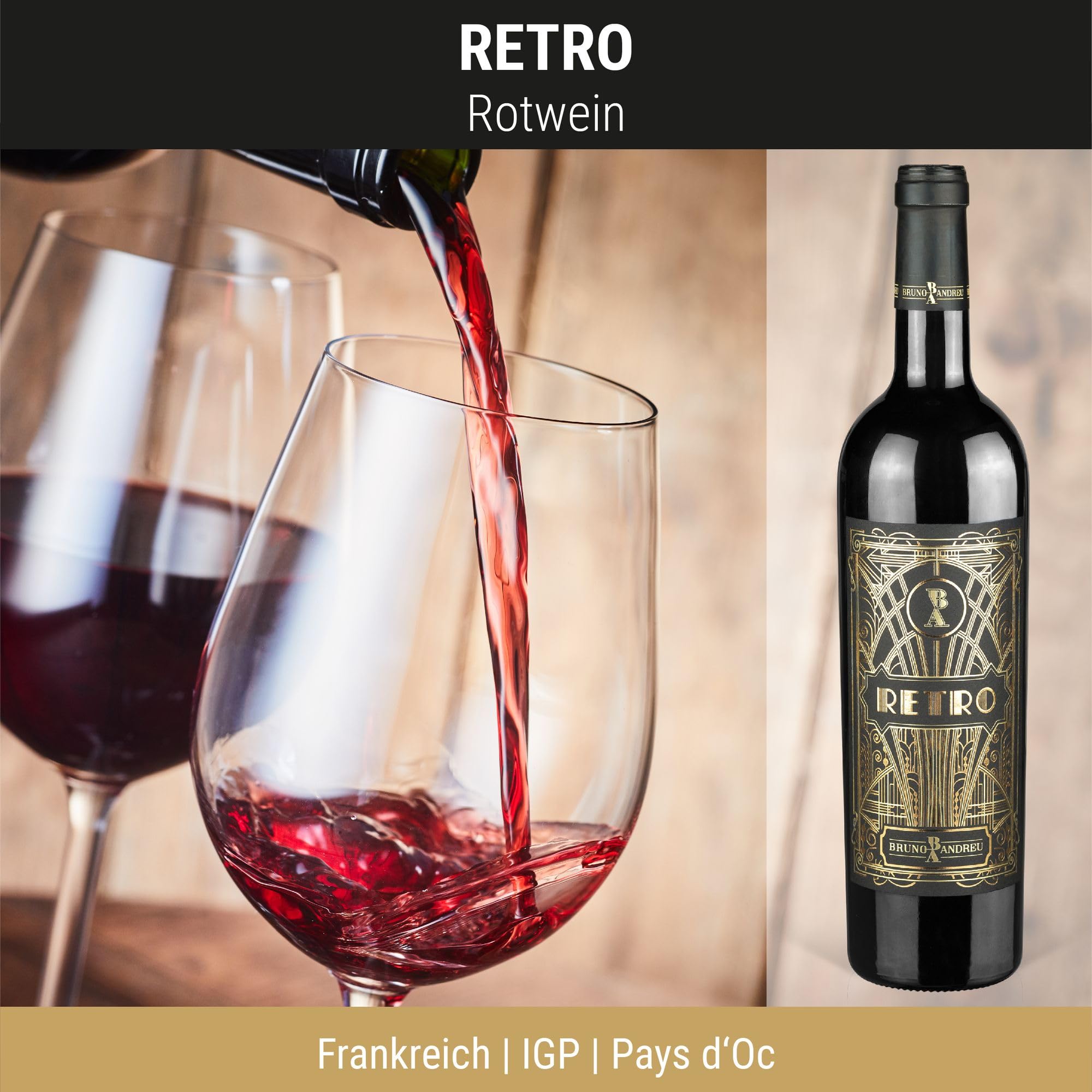 Wein Geschenk: RETRO in Antik-Style Holzkiste - Rotwein, Frankreich, Cabernet Sauvignon trocken (0,75 l)