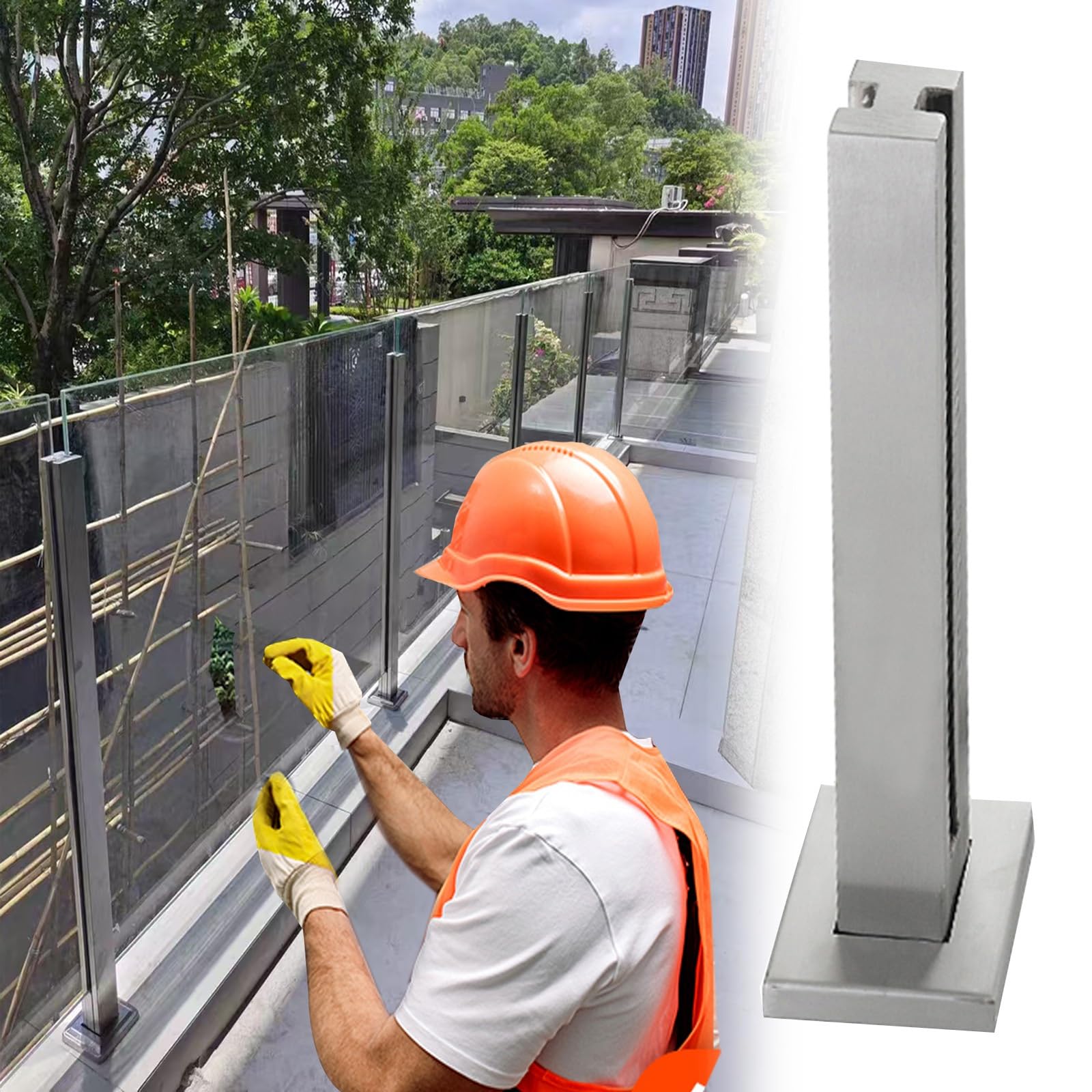 Zaqycm Silver Middle Post Landing Frameless Glass Balustrade Kit, Clear View Toughened Glass Panels Fence Baluster For Decking/Stairs/Outdoors Guardrail, 8-10Mm Staircase Railing Clamp(,95Cm/37.4 In)