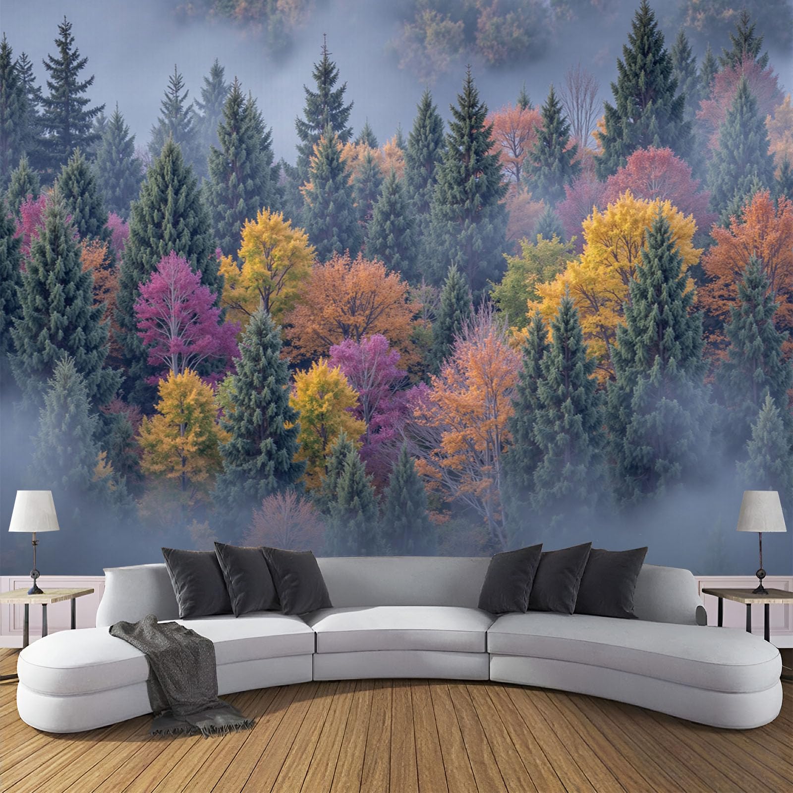 Papier peint nature en soie panoramique 300x210cm vue aérienne forêt luxe