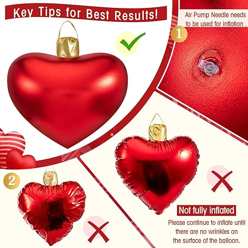 Miniatura 3 de Jetec 4 adornos inflables para el día de San Valentín de 17 pulgadas con cubierta de tela con purpurina, adornos grandes de PVC para decoración de