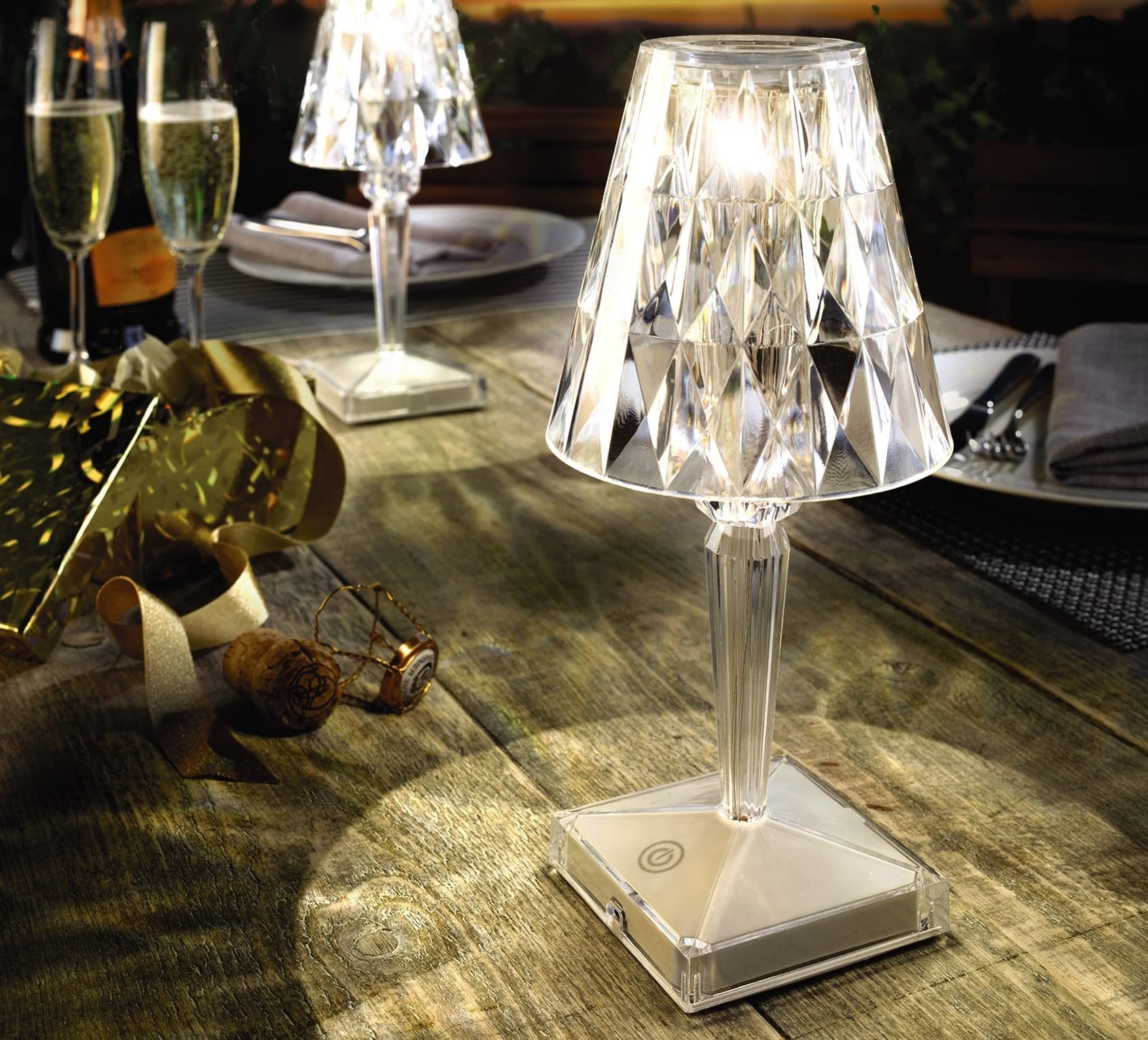  - Rechargeable Diamond Touch Control LampUsb Charging Dimmable Light For Dining Or Side TableMeasures 26 X 8 X 8Cm