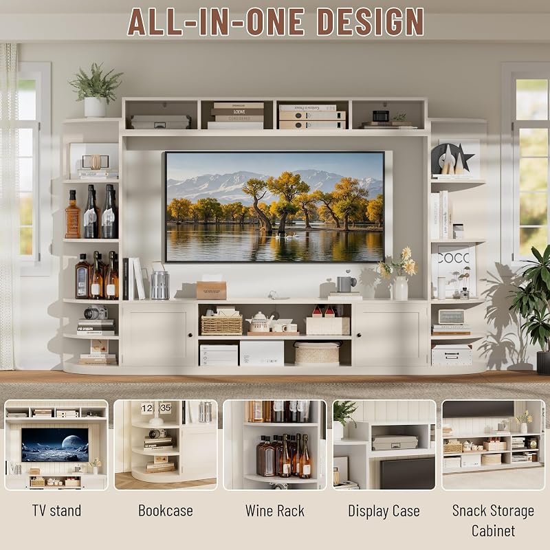 94" Entertainment Center with Bookshelves for TVs up to 70" (White) image 4