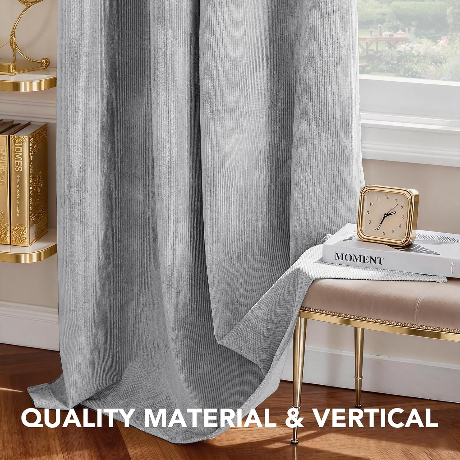 H.VERSAILTEX Velvet 100% Blackout Curtains for Living Room Full Light Blocking Curtains Thermal Insulated Room Window Drapes Soft Luxury Curtains Grommet Top 2 Panels (55" W x 108" L, Gray)