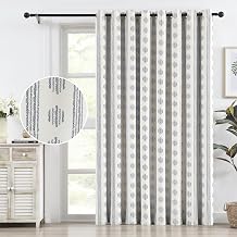 Melodieux Blackout Boho Curtain 84 Inch Long for Bedroom 1 Panel Extra Wide Cotton Curtains Blue on Beige Striped Pattern Bedroom Curtains Grommet Room Darkening Curtains Thermal Insulated