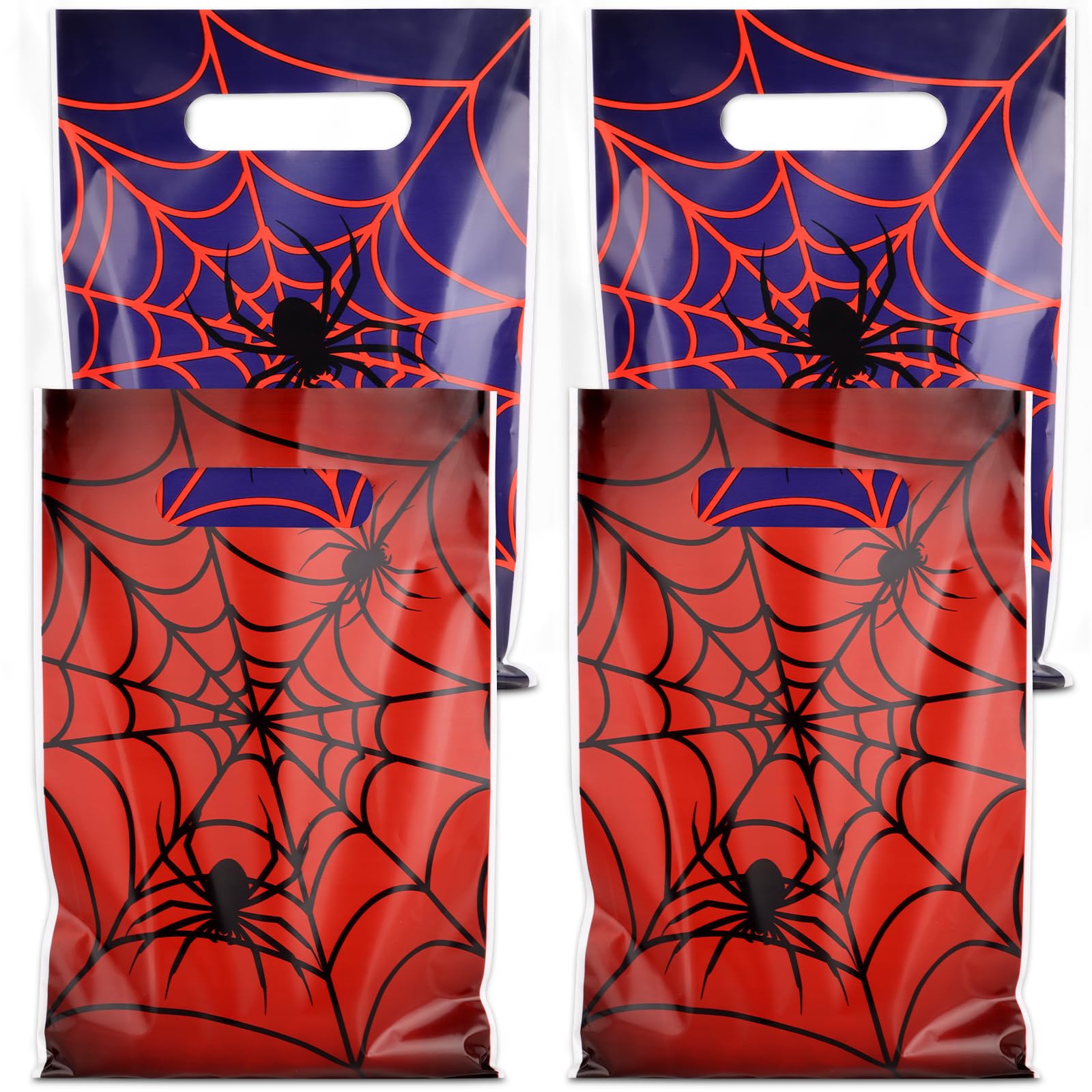 Hooqict 50PCS Spider Web Goodie Bags Party Favors Plastic Spider Gift Bags with Handle Snack Goody Treat Candy Bag for Kids Boys Cartoon Birthday Party Decorations Supplies
