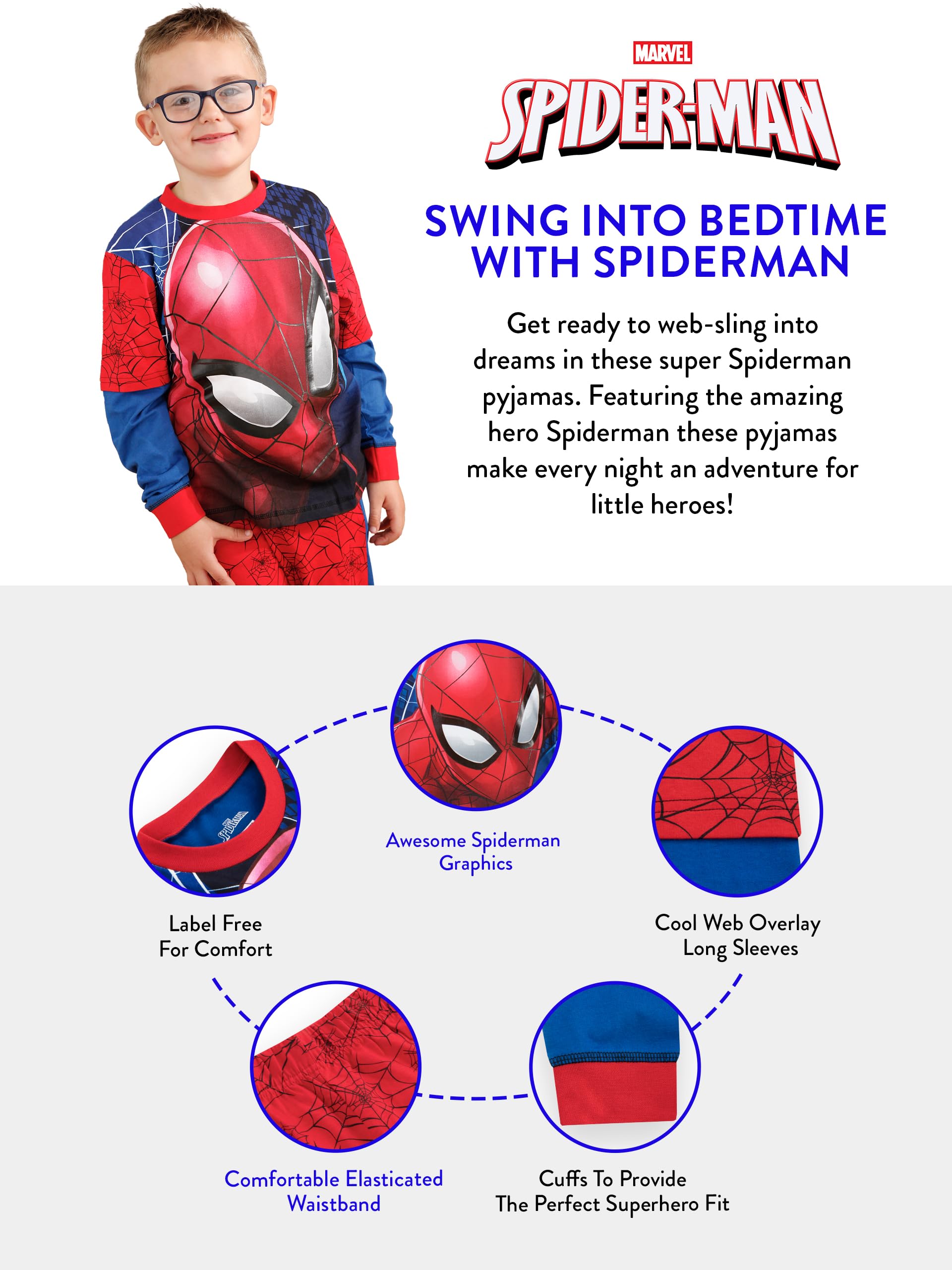 Marvel Pidżamy Spiderman | Zestawy pidżam chłopięcych | Pidżamy Spiderman dla dzieci
