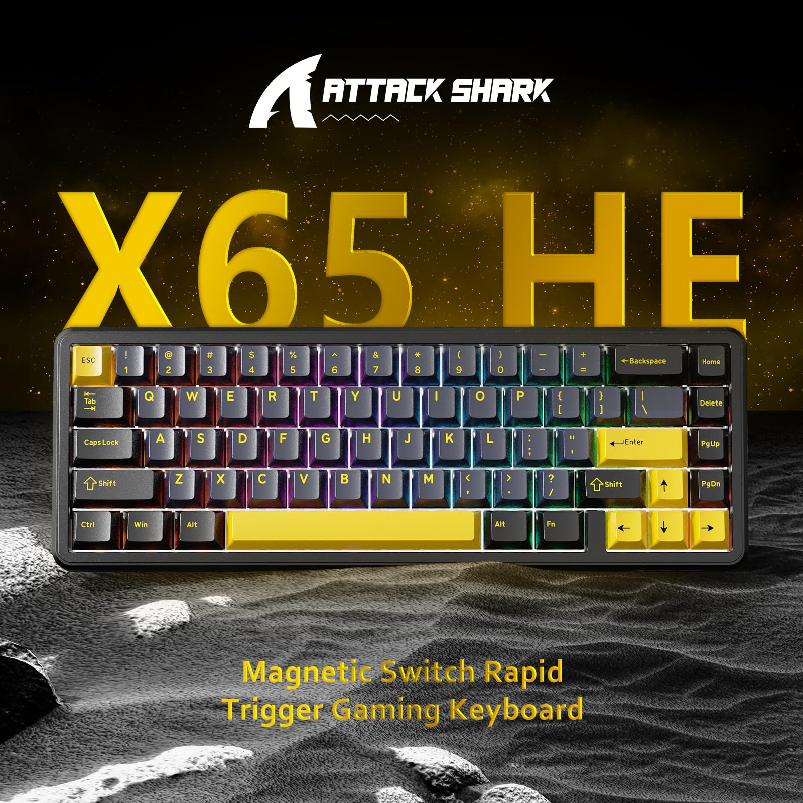 ATTACK SHARK X65 HE Teclado Gaming Interruptores Magnéticos Rapid Trigger, 65% Cableado, 8000 Hz Tasa de Sondeo, Precisión RT 0,01mm, Teclas PBT, Driver QMK, Diseño QWERTY ANSI, RGB (Negro estrellado)