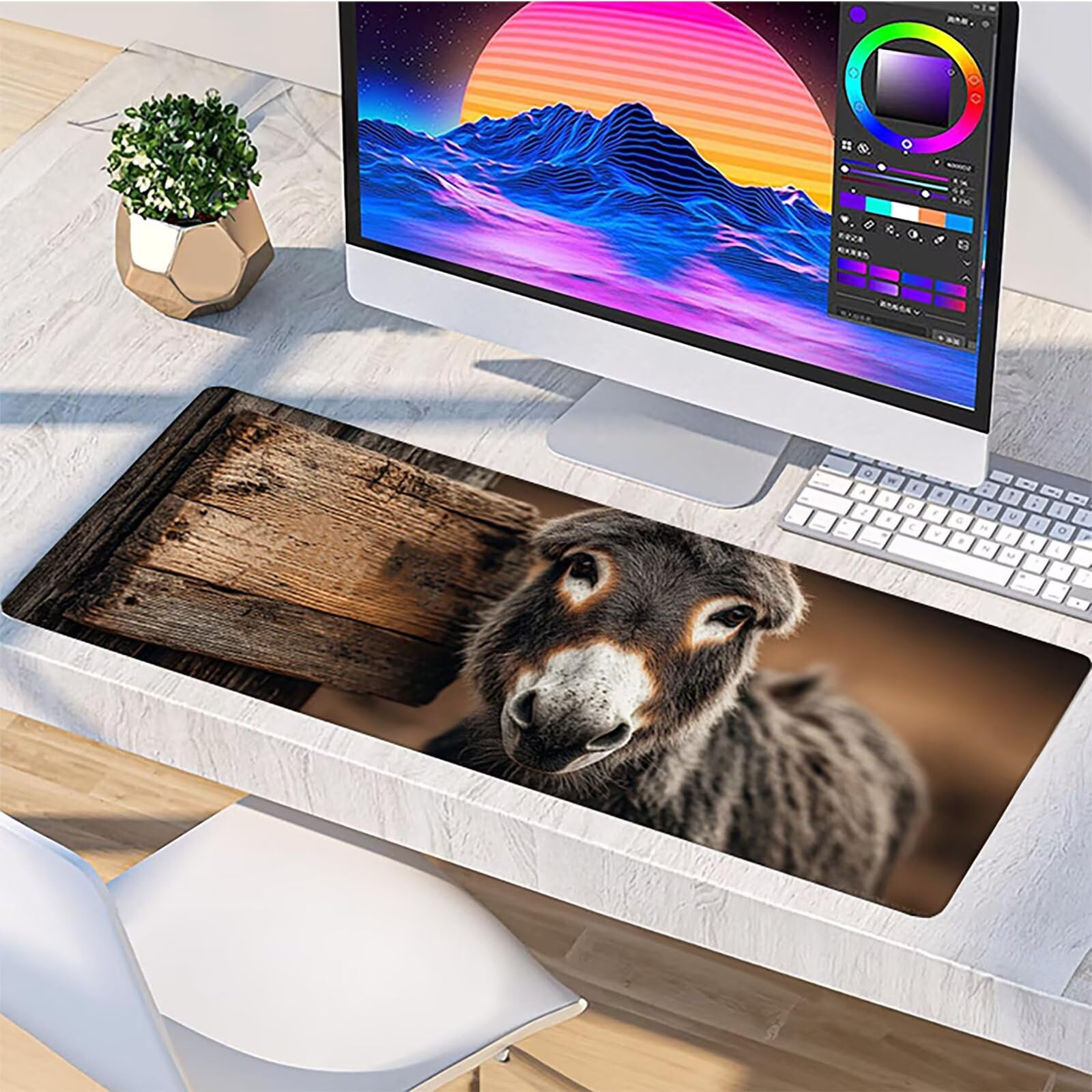 Tappetino Mouse XXL Asino, Animale Gaming Tappetino Scrivania 1200x600x3mm, Mousepad Grande con Base in Gomma Antiscivolo, Sottomano Scrivania con Bordi Cuciti, Ufficio Accessori Gaming, per PC W-5825