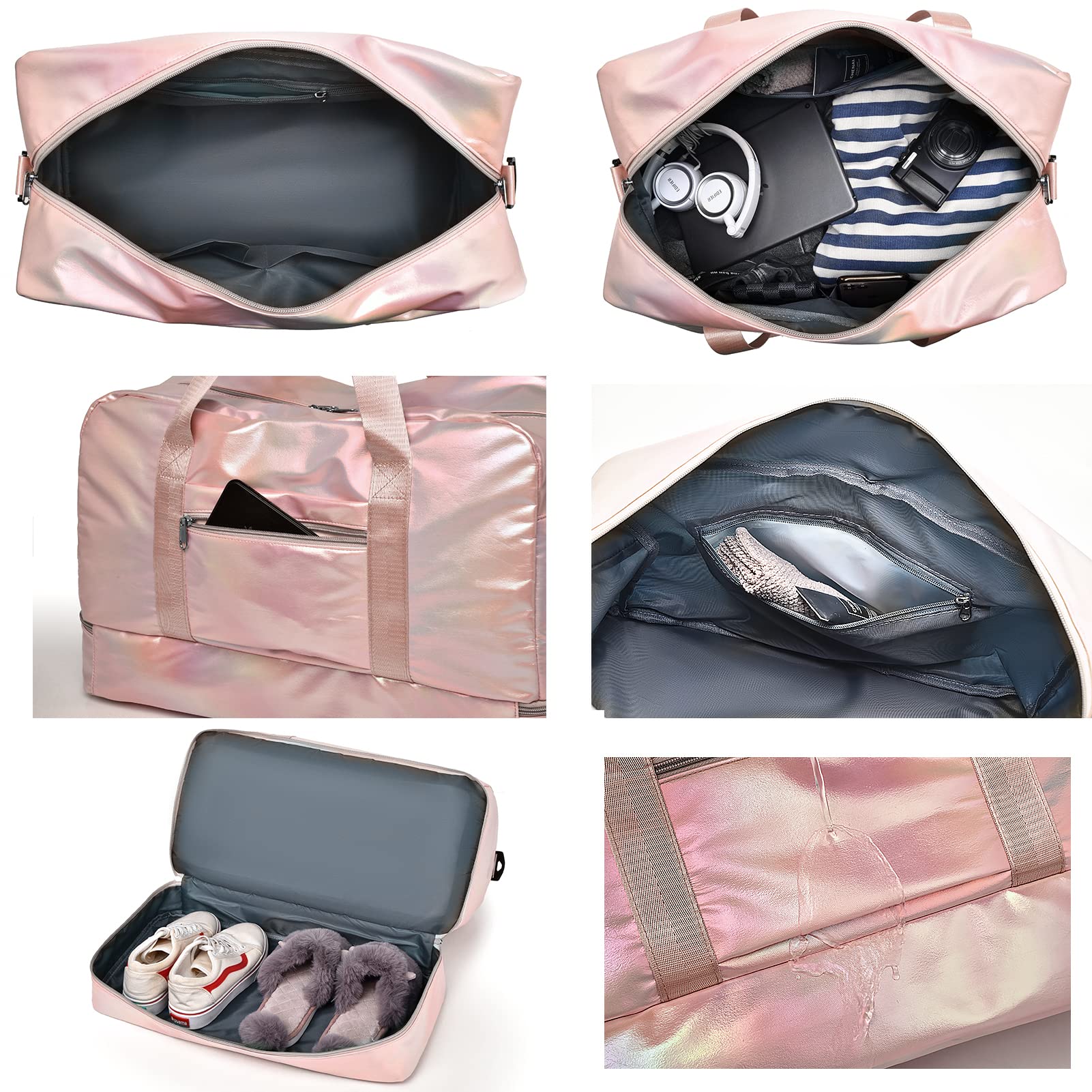 ZIOSINM Borsone da Viaggio Donna con Scomparto per Scarpe, 40L Borsone Palestra Donna Impermeabile Elegante con Scomparto Umido, Borsa da Viaggio, Borsa Parto Ospedale Mamma (Rosa)