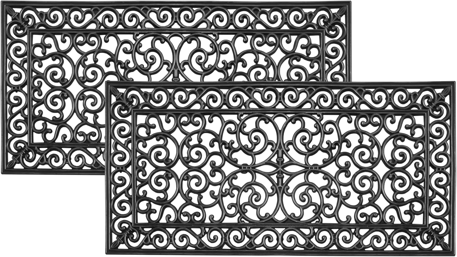 A1 Home Collections Natural Rubber Doormat, Ideal for Outside Entryway, Dirt Shoe Scraper, Heavy Duty Door mat for Indoor Outdoor, Mats for Entry, Patio Busy Areas, 2 Pack, 24"x48" Black