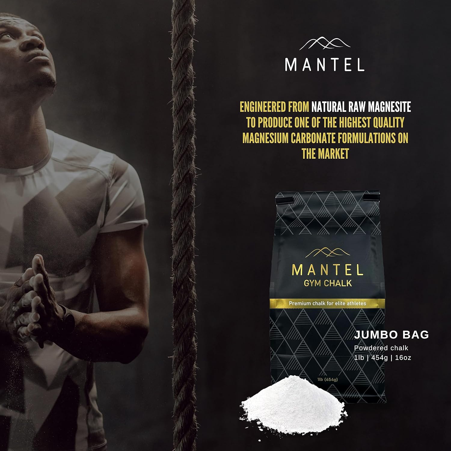 Mantel Gym Chalk - 1LBS (16oz/454g) or 3.5oz (100g) - Premium Ultrafine/Powdered Chalk for Rock Climbing, Weightlifting, Gymnastics, etc - Skin Friendly, Pure Magnesium Carbonate : Sports & Outdoors