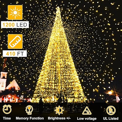 Miniatura 4 de Guirnalda de luces impermeables para exteriores, tira de luces enchufables con 8 modos de temporizador, 410 pies, 1200 luces LED parpadeantes para
