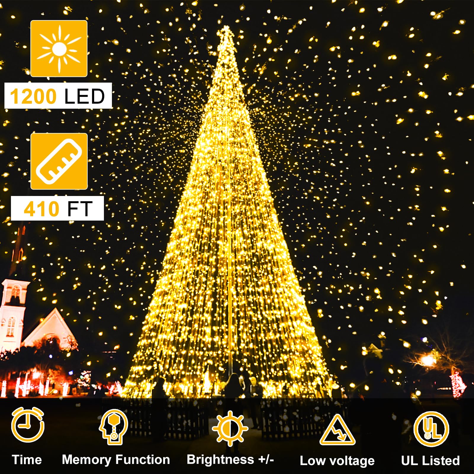 FLVOECN Guirnalda de luces para exteriores impermeables, cadena de luces enchufables con temporizador de 8 modos, 410 pies, 1200 luces LED parpadeantes, decoración para exteriores e interiores para