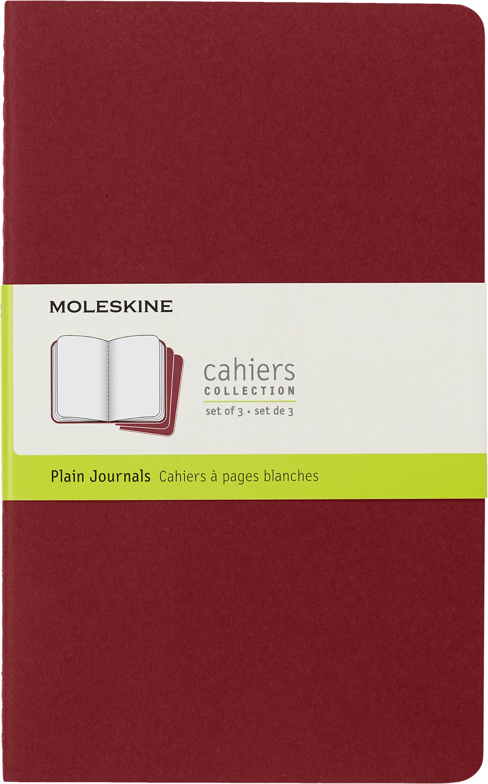 Moleskine Cahier Journal, Soft Cover, Large (5" x 8.25") Plain/Blank, Cranberry Red, 80 Pages (Set of 3)