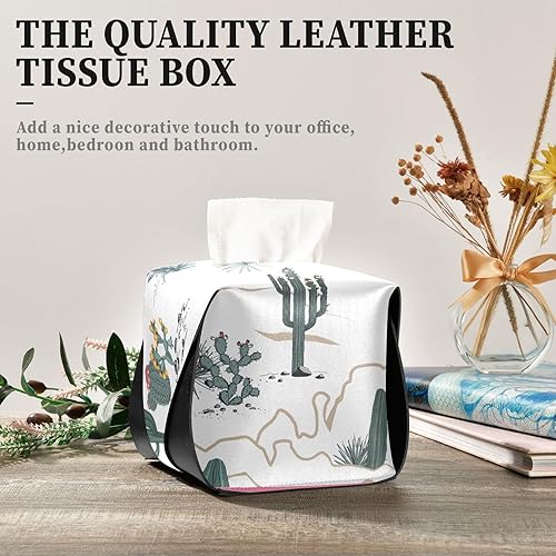 Miniatura 4 de Tissue Box Cover Square Cacti West Tissue Box Holder for Bathroom, PU Leather Facial Kleenex Tissue Box Cube for Car Office