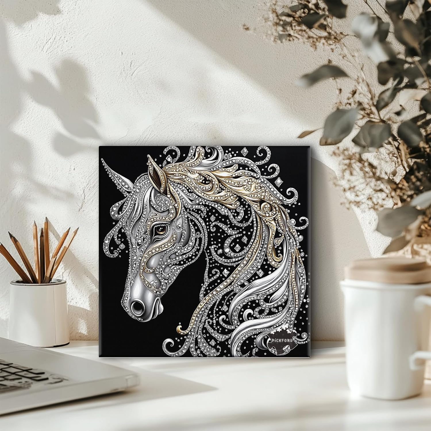 PICKFORU Horse 1000 Piece Puzzle for Adults, Diamond Horse Jigsaw Puzzles Line Art, Challenging Hard Animal Puzzle as Home Decor