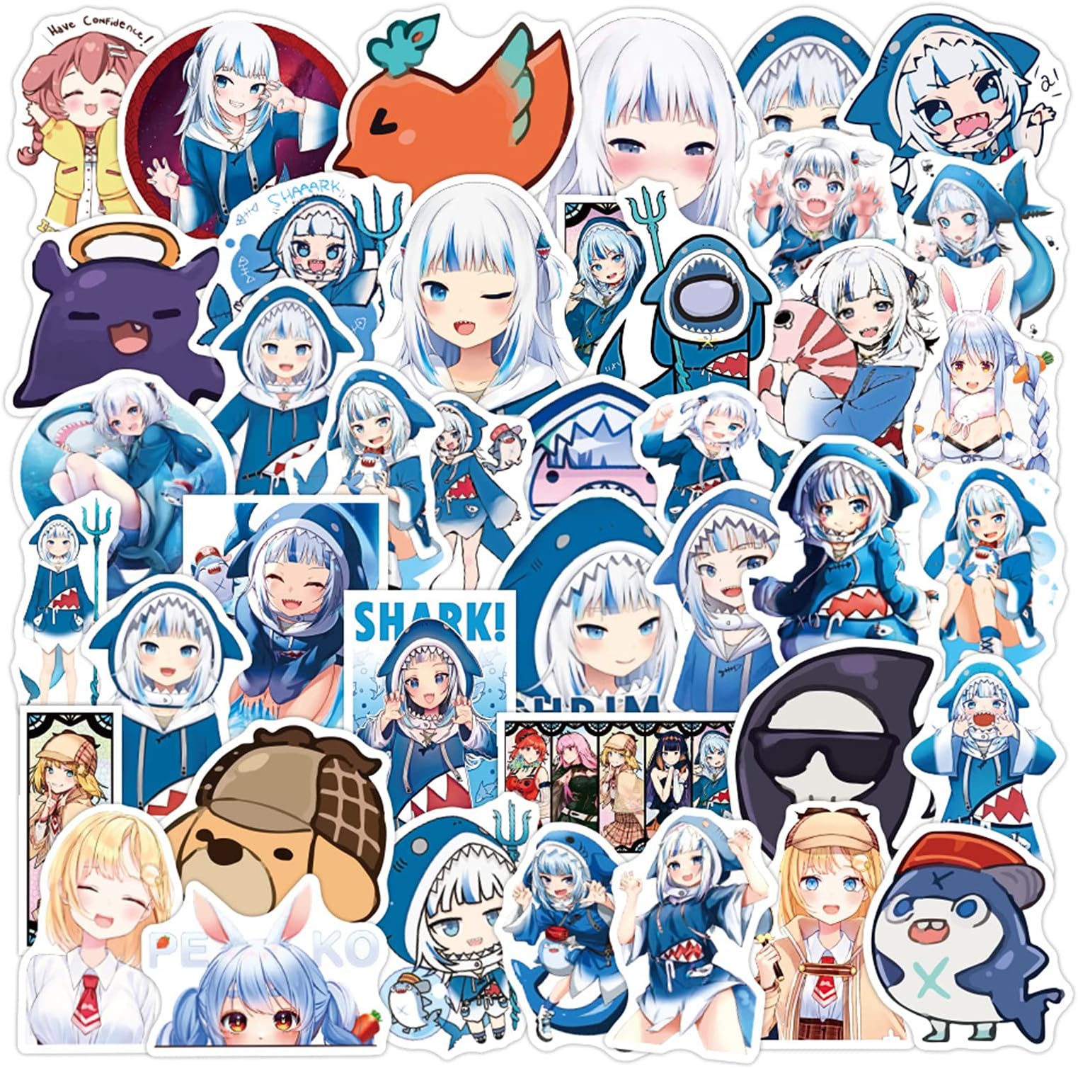 50Pcs Hololive vtuber Stickers Vinyl Waterproof Stickers for Laptop,Bumper,Water Bottles,Computer,Phone Car Stickers and Decals,Teens for Adults and car Stickers for Women (Gawr Gura)