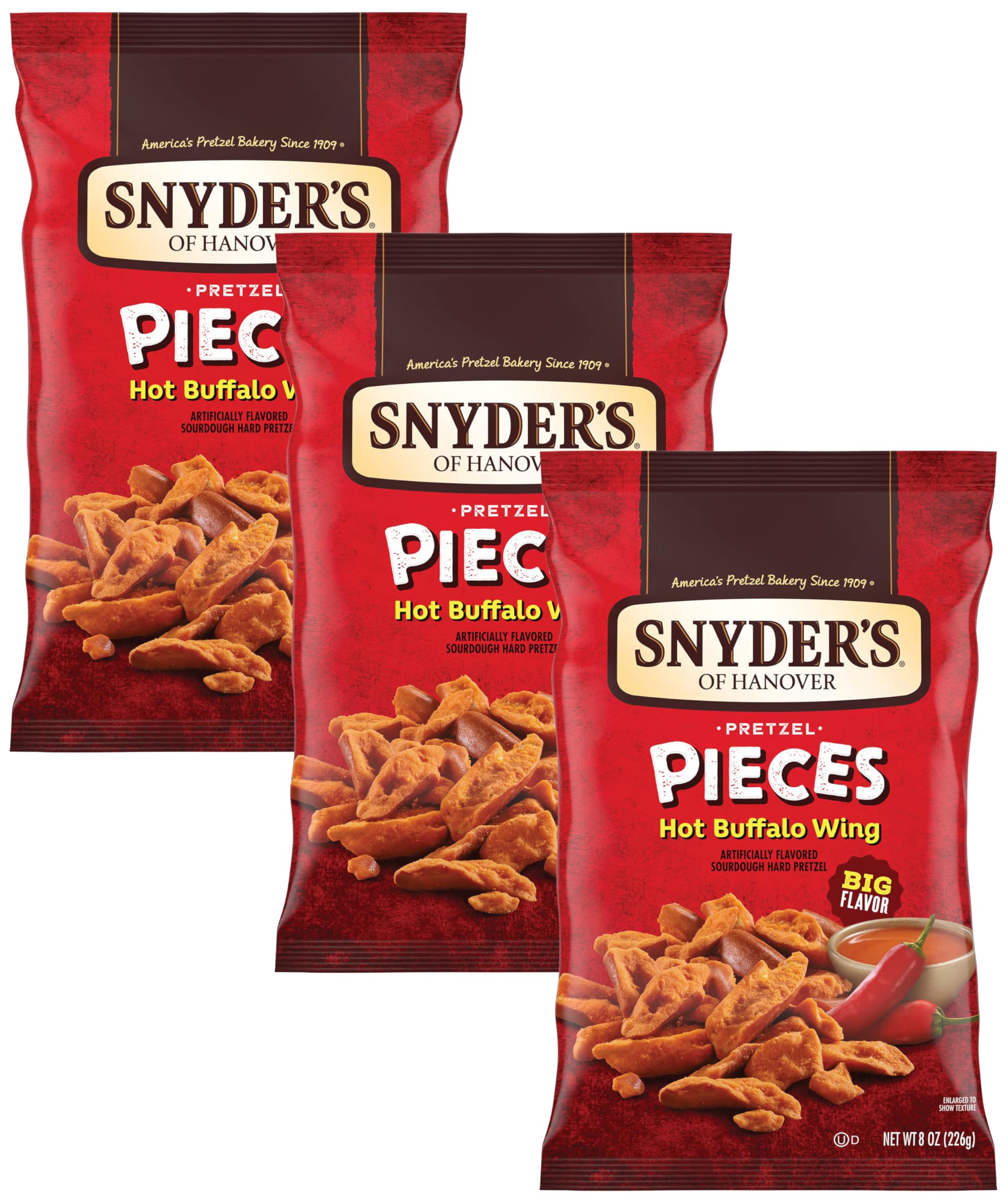 Pretzel Pieces by Snyder's of Hanover – 8 Ounce (Pack of 3), Hot Buffalo Wing, Model 077975086179