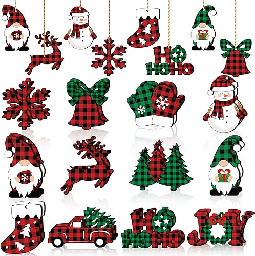 Miniatura 8 de Adornos de madera de invierno, decoración de madera de copo de nieve, gnomo, muñeco de nieve, letreros colgantes con cuerda para manualidades de