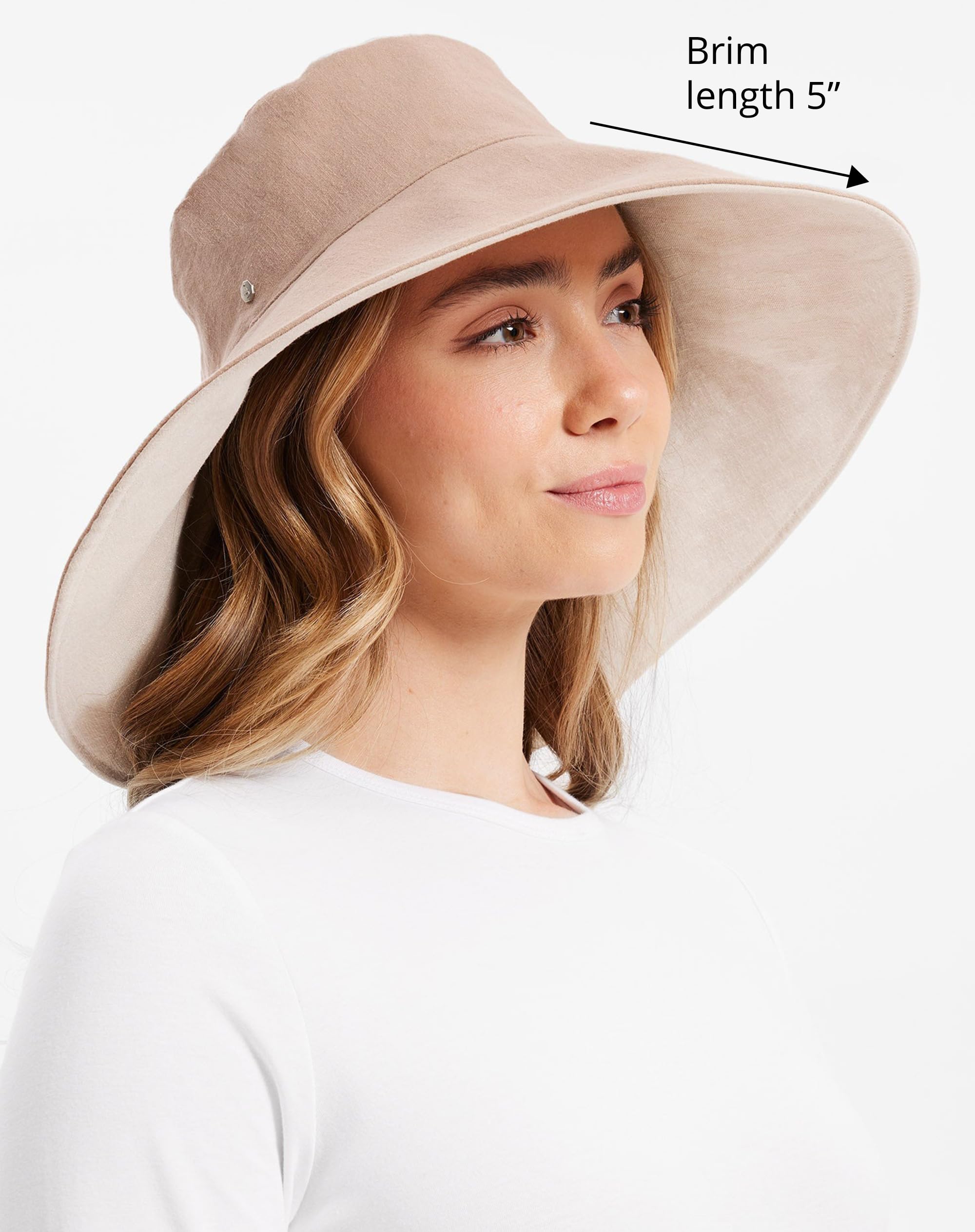 Solbari Ultra Wide Cotton Linen Hat - UPF50+ Packable UV Sun Protection Hat with Large Brim and Detachable Strap (US, Alpha, Small, Medium, Desertsand/Beige)