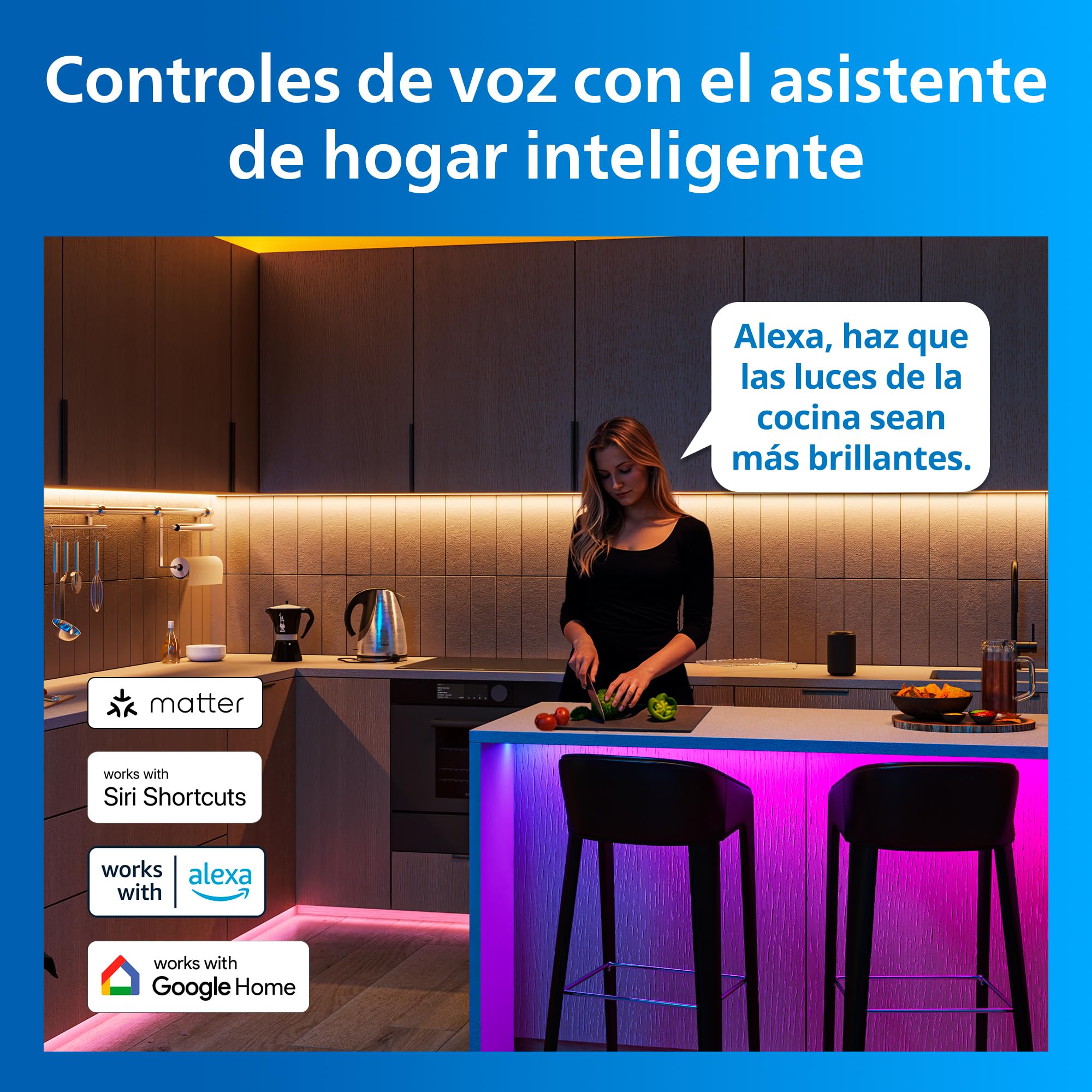 Philips Smart Lighting Kit Bombillas GU10, Pack de 4, Luz Blanca Ajustable y de Color, Solución Total, Cabezal Inclinable, Regulable, Control por App y Voz, Blanco