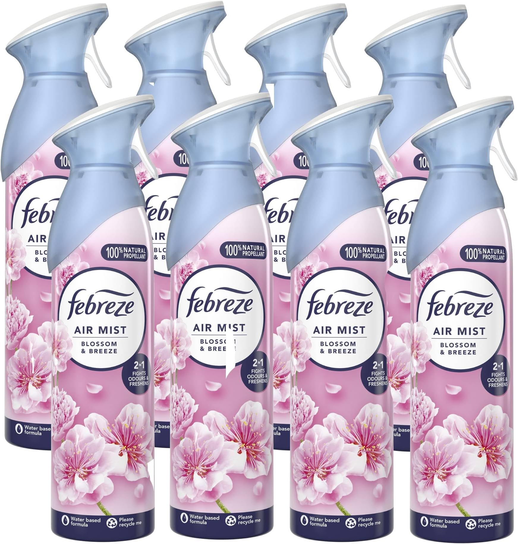 Febreze Air Freshener Room Spray & Bathroom Air Freshener, 185ML X 8 (1480ML), Blossom and Breeze (Pack of 8)