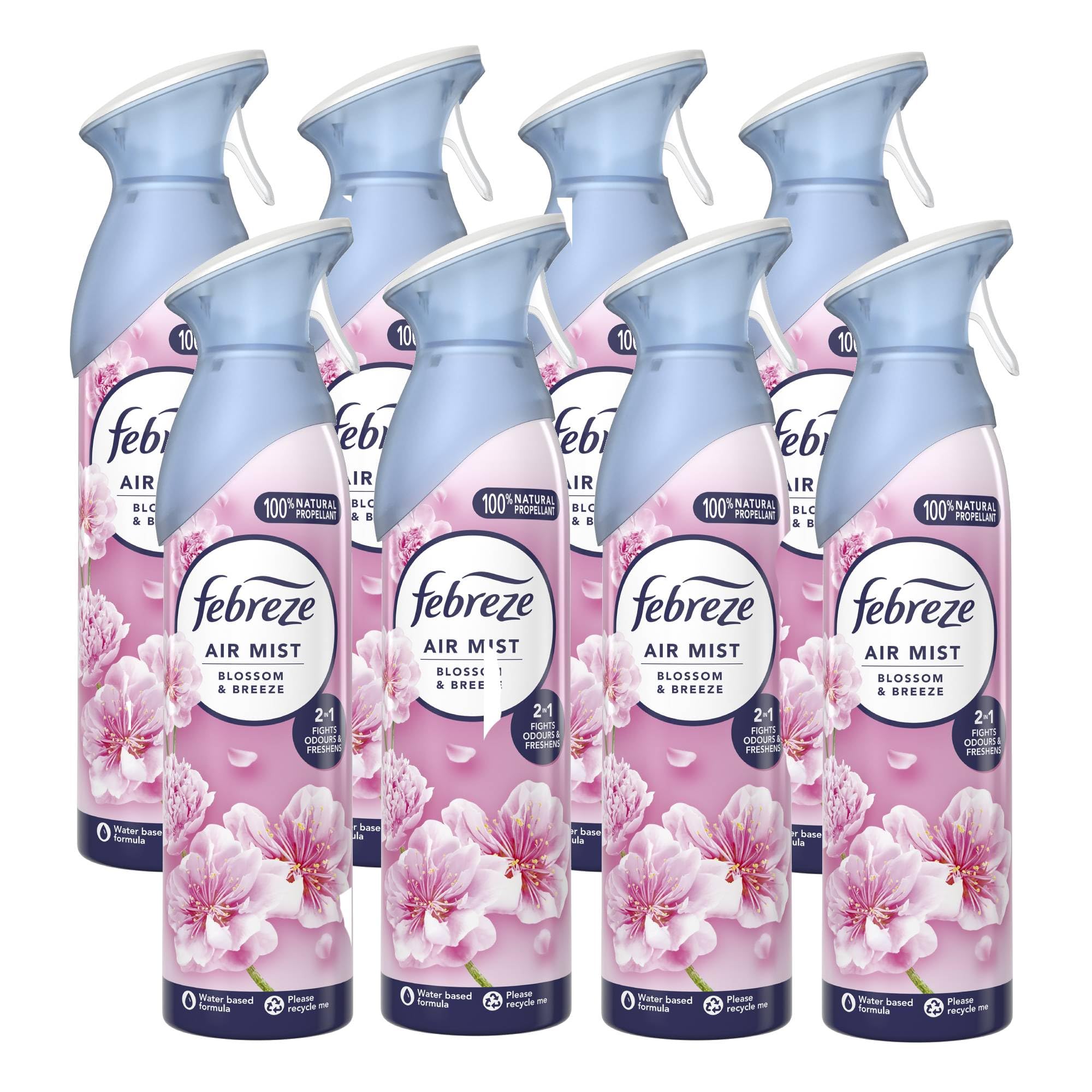 Febreze Air Freshener Room Spray & Bathroom Air Freshener, 185ML X 8 (1480ML), Blossom and Breeze (Pack of 8)
