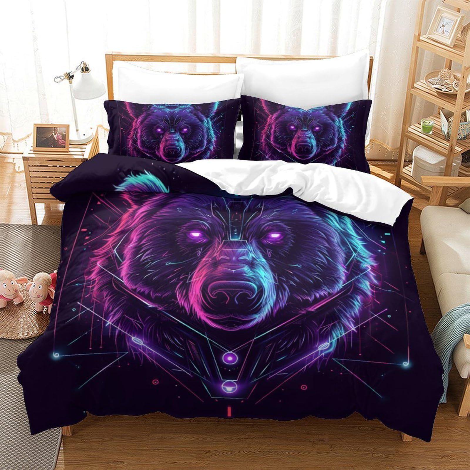 Housse de couette ours 3D 220x240 parure de lit microfibre enfant et adolescent zipper