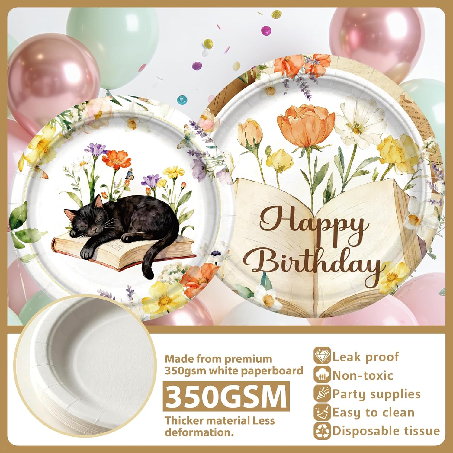 NeoRov 208 Pcs Book Themed Party Decorations Tableware Set - Service 25 Guests - Includes Banner, Cake Topper, Balloons, Plates And Napkins Paper Cup - For Book Themed Party