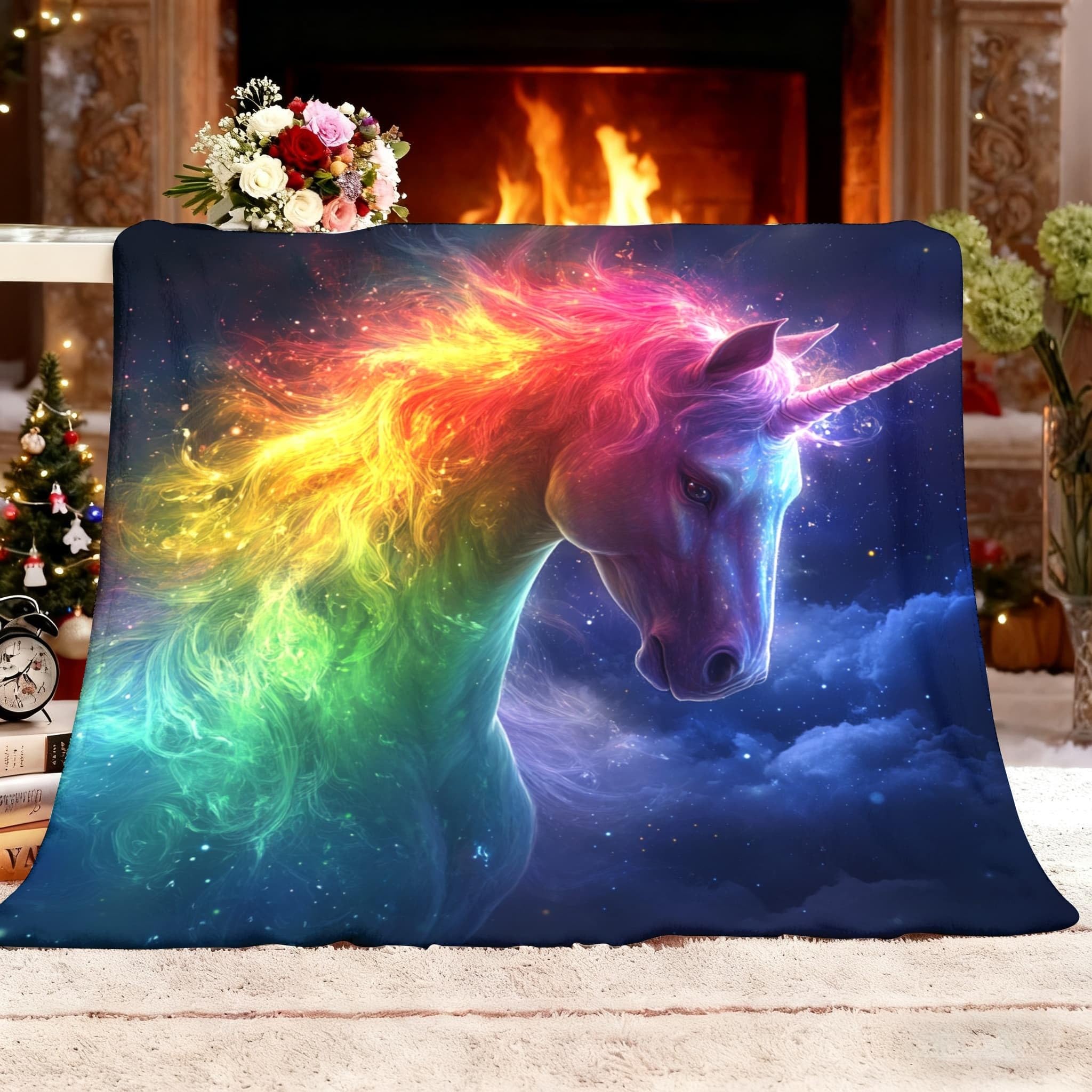 Koc na kanapę łóżko king 180 x 200 cm bajeczny gwiaździste niebo tęczowy jednorożec super miękkie przytulne koce kolorowe antyalergiczny polarowy narzuta koc flanelowy na wszystkie pory roku ciepły